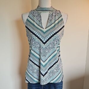 WHBM Sleeveless Patterned Halter Top - Blue and White